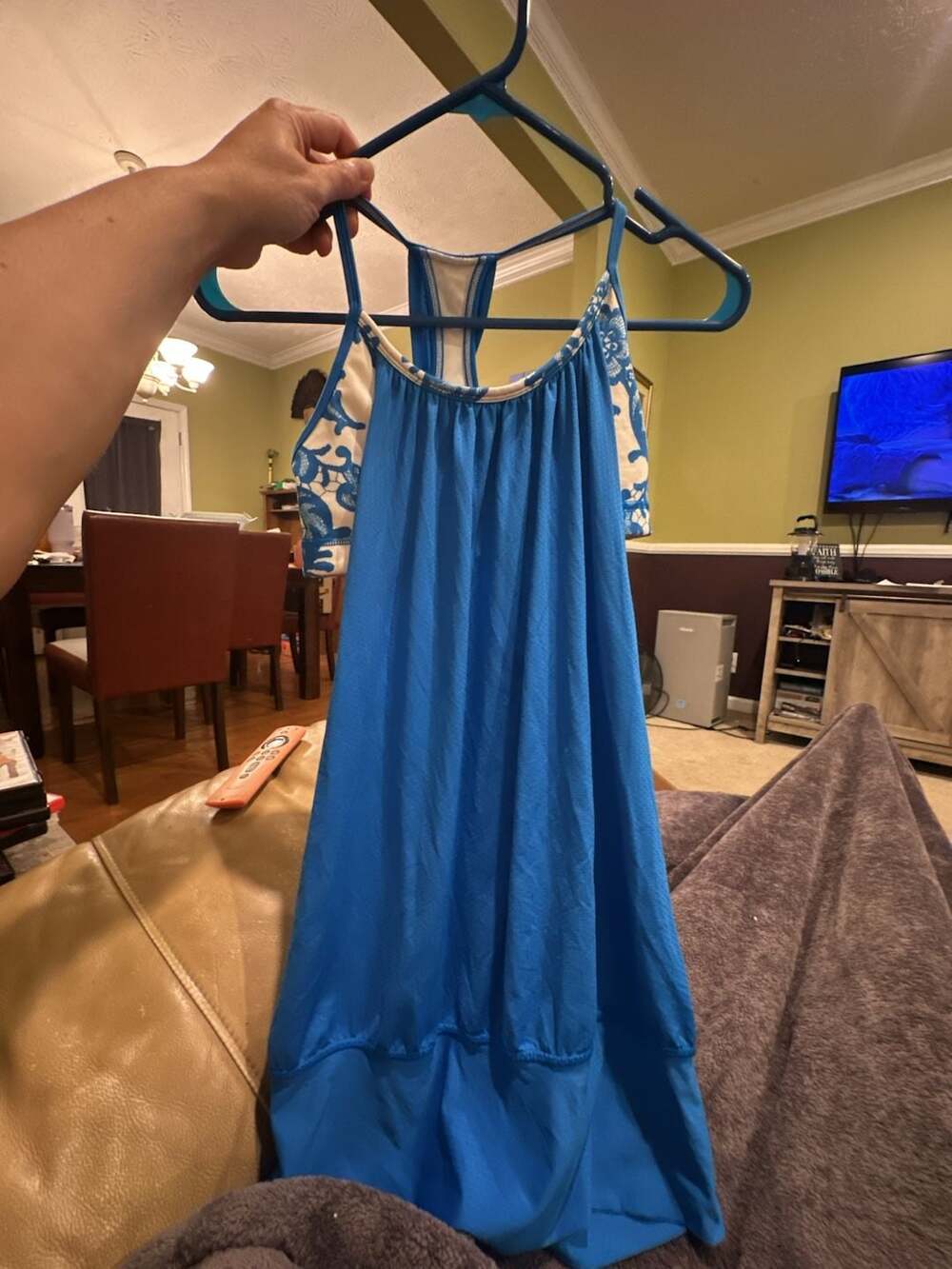 Lululemon No Limits Tank Top with Built-in Bra in Blue Laceoflage Print